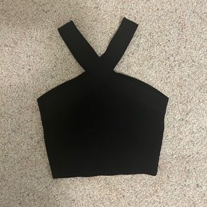 Aritzia Babaton black cross knit crop top